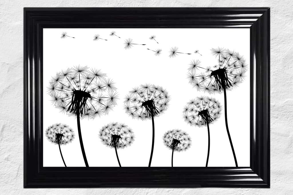 Dandelion Field Blowing Left In the Wind - Framed Wall Art