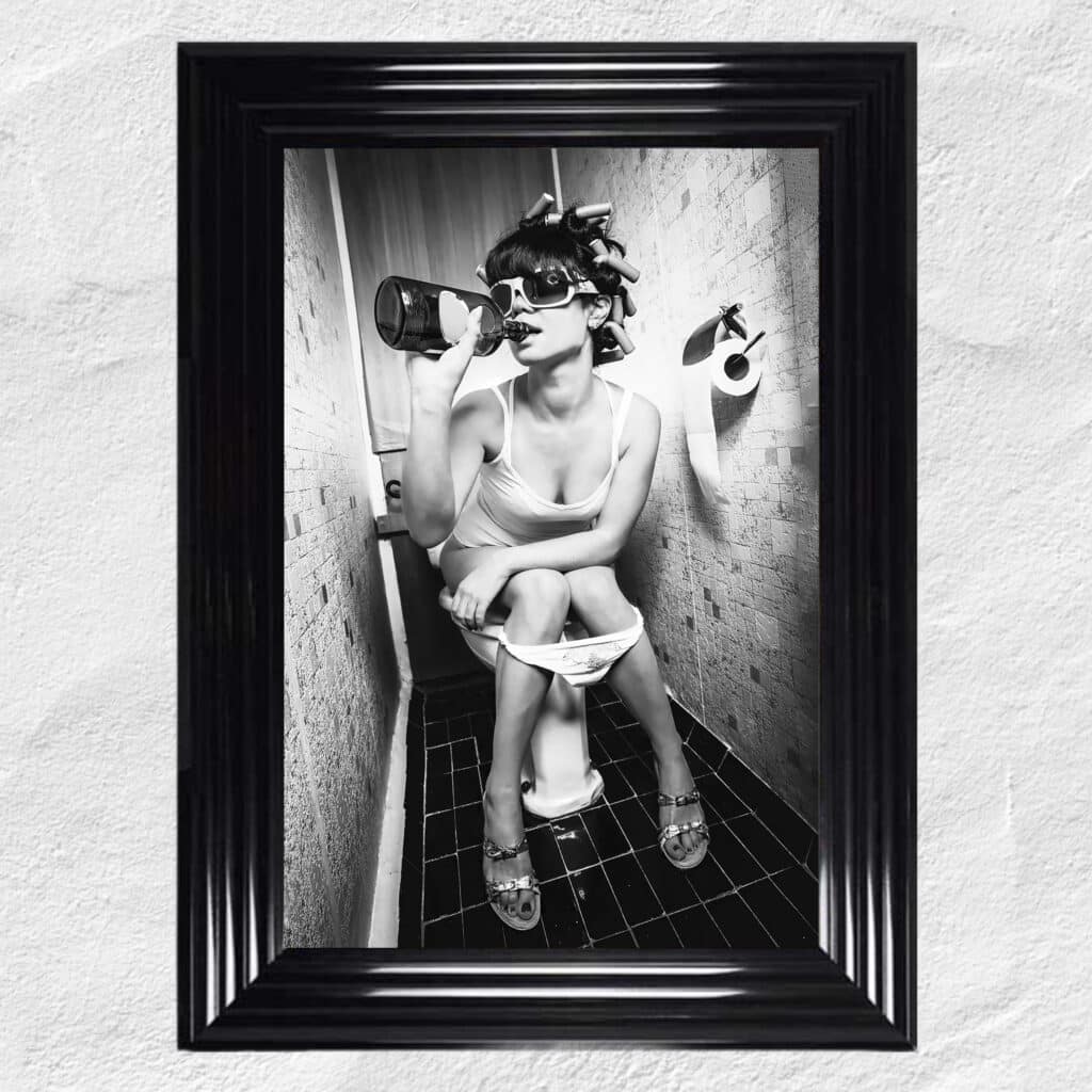 Drinking on the Toilet - Framed wall art