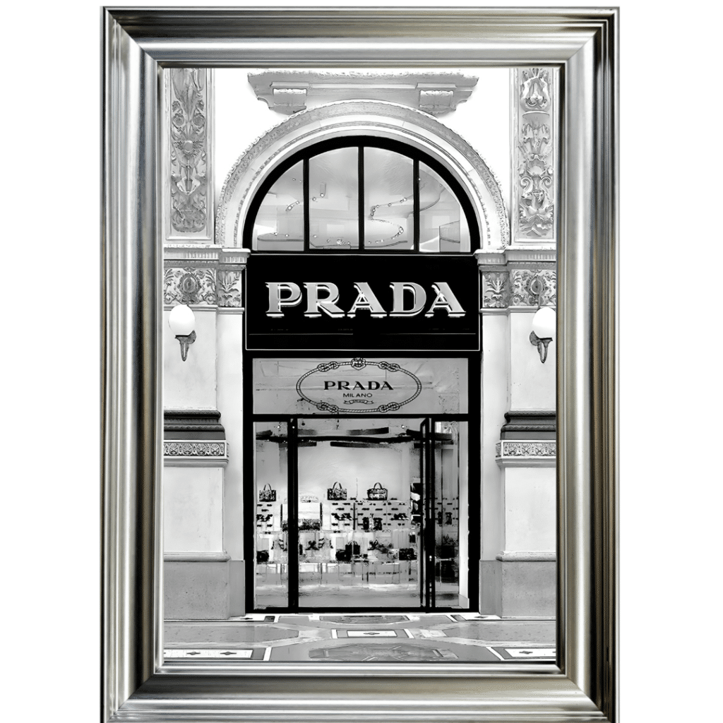 Prada shop Front with Silver Background - Wall Art