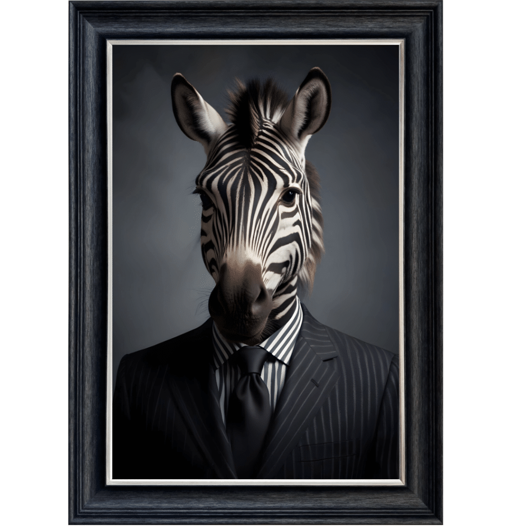 Zebra in Suit - Framed Animal Wall Art