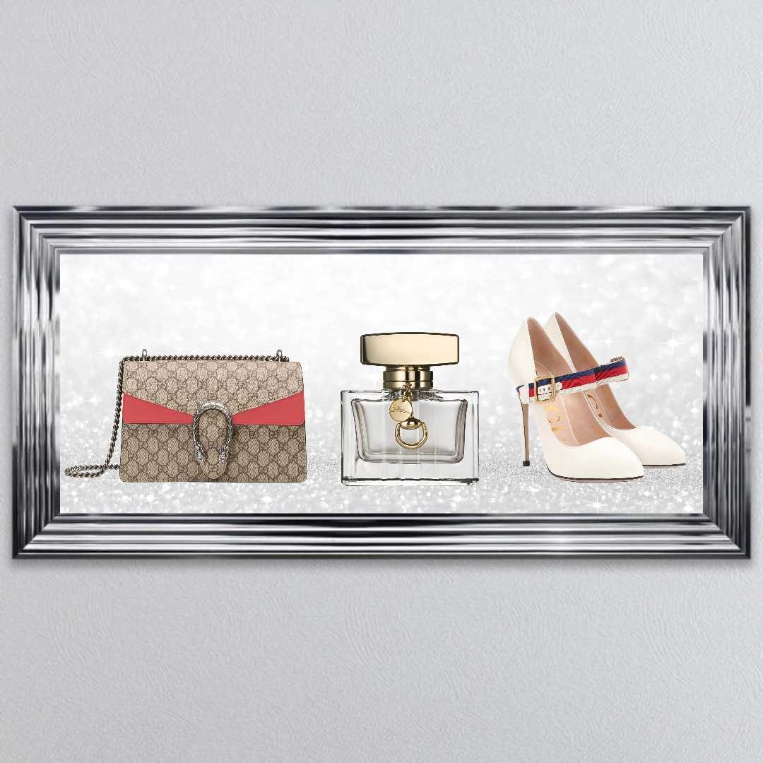 Untitled - 2023-09-26T082444.147 Gucci Perfume, Handbag and Shoe - Framed wall art