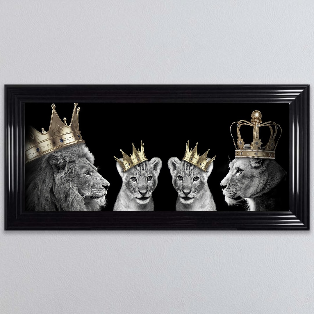 Untitled (89) Lion Family with 2 Boy Cubs - Framed Wall Art