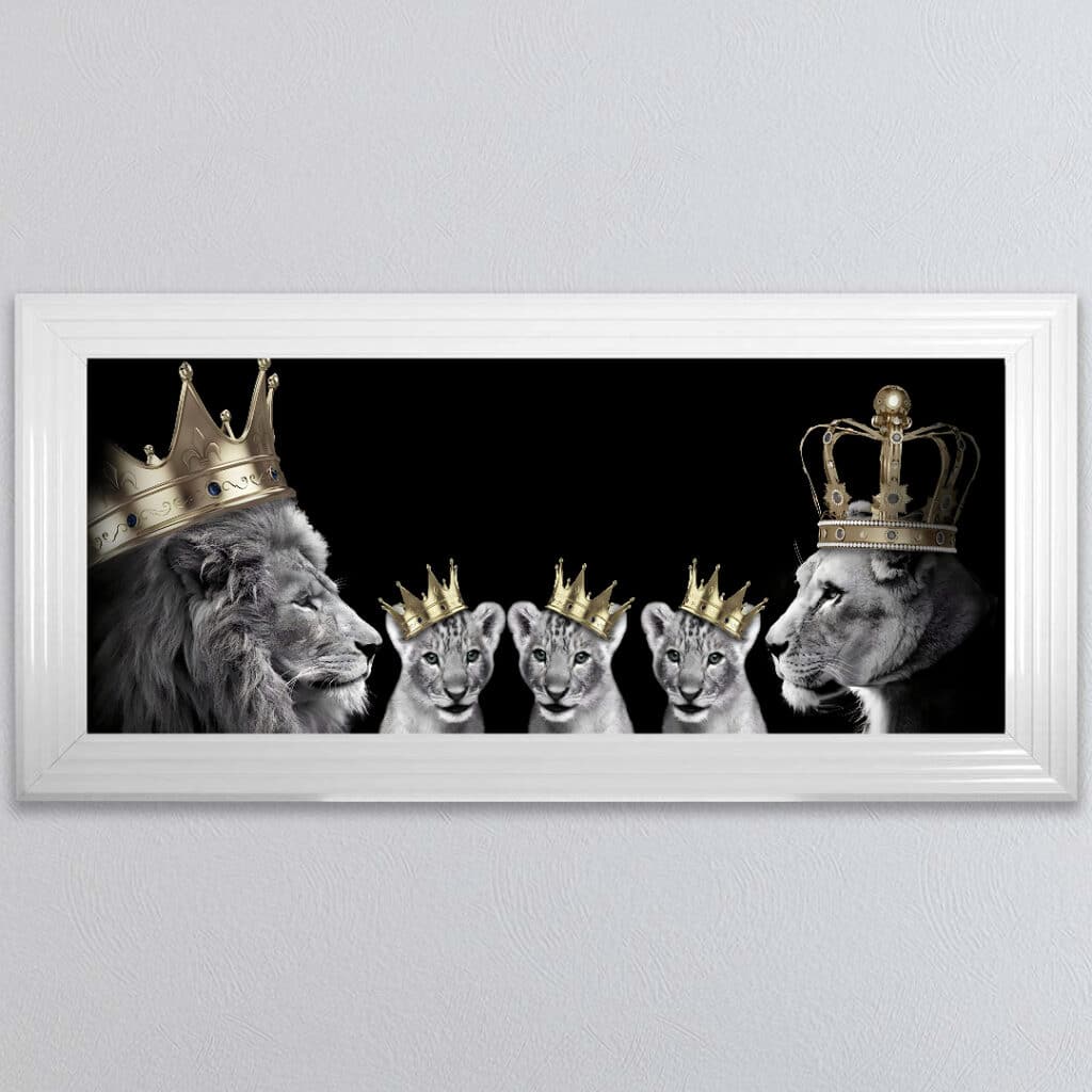 Lion Family with 3 Boy Cubs - Framed Wall Art