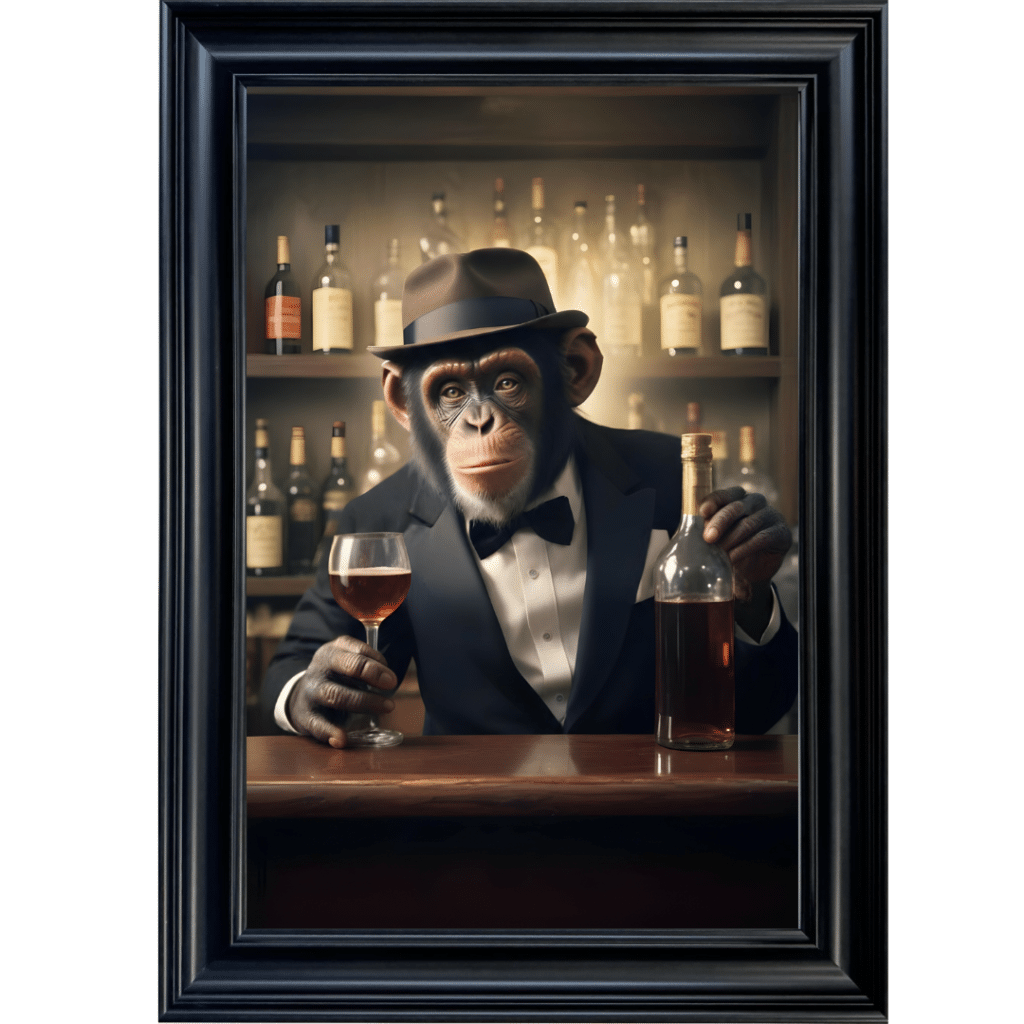 Monkey Bartender - Framed Animal Wall Art