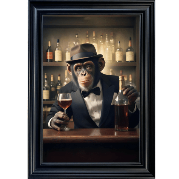 Monkey Bartender - Framed Animal Wall Art