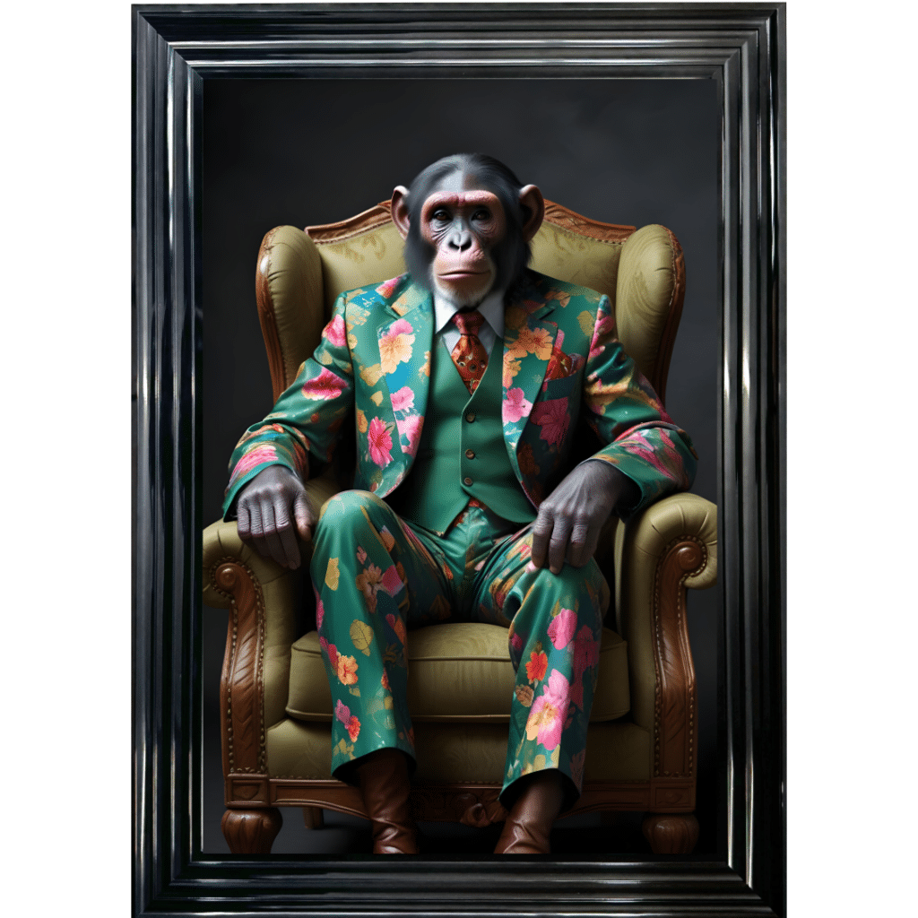 Chimp in floral suit - Framed Animal Wall Art