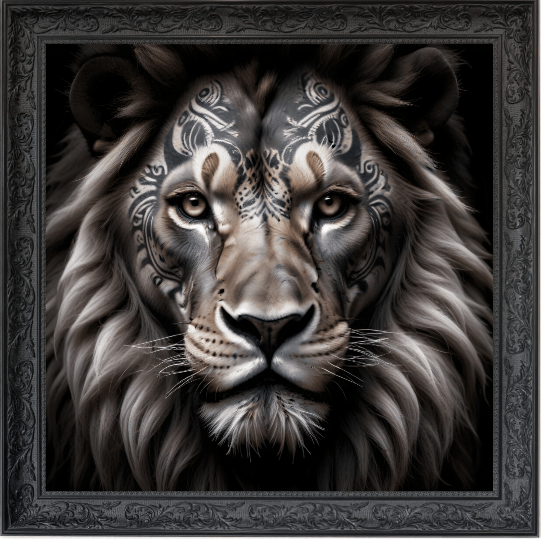 Untitled (33) Tattooed Lion - Framed Animal Wall Art