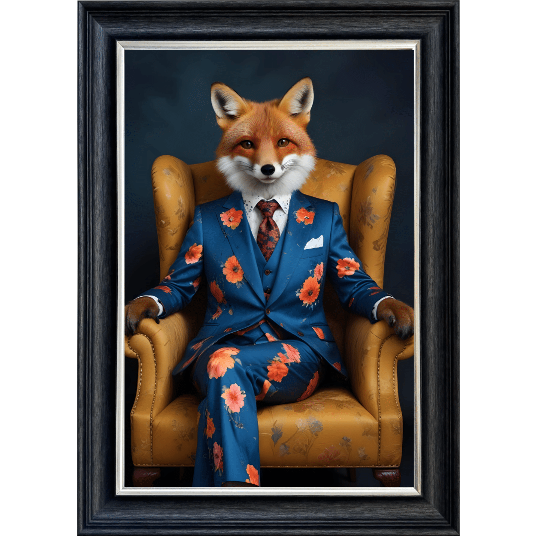 Untitled (82) - Copy Fox in floral suit - Framed Animal Wall Art