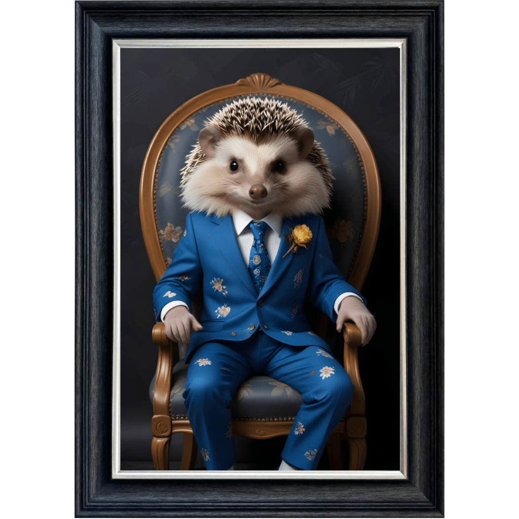 Hedgehog in floral suit - Framed Animal Wall Art