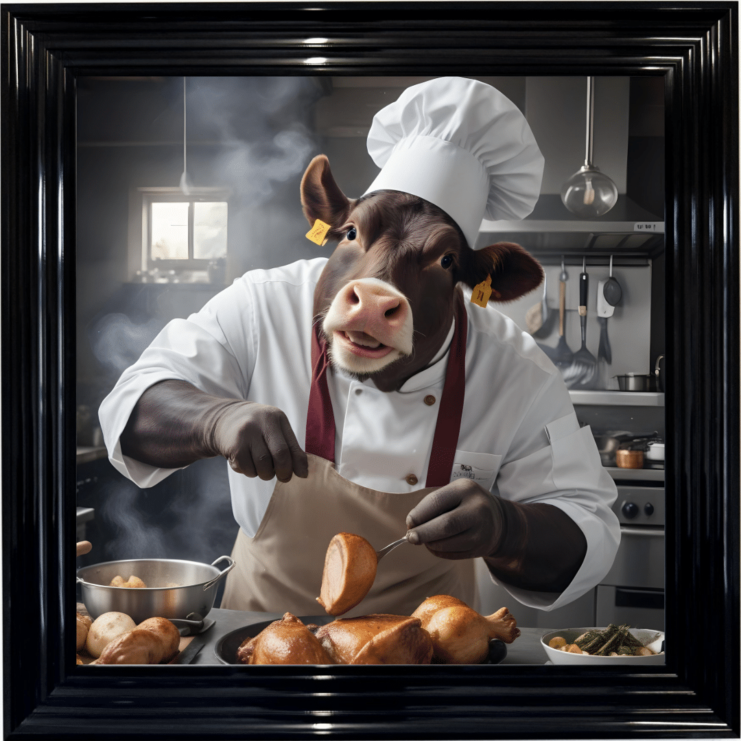 Untitled (18) Chicken Dinner Cow Chef - Wall Art