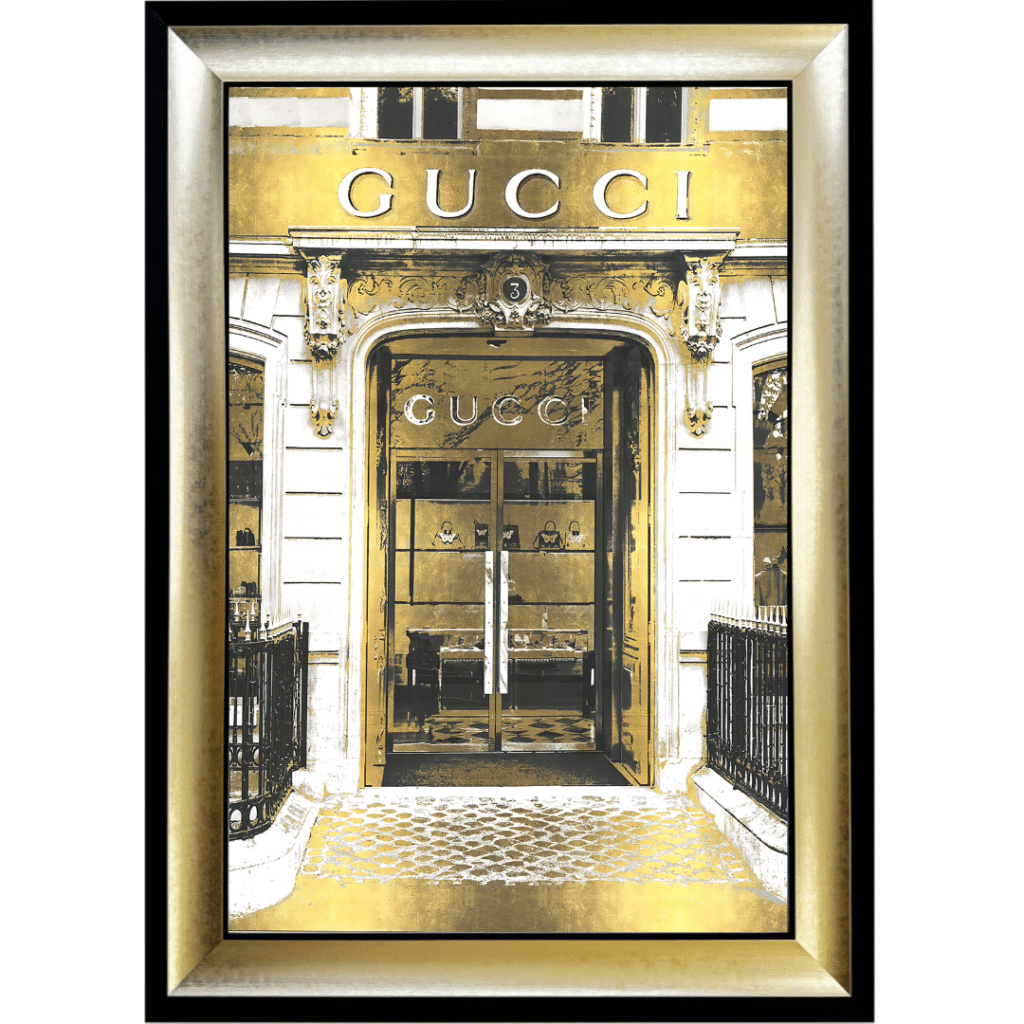 Gucci shop Front with Gold Background - Wall Art
