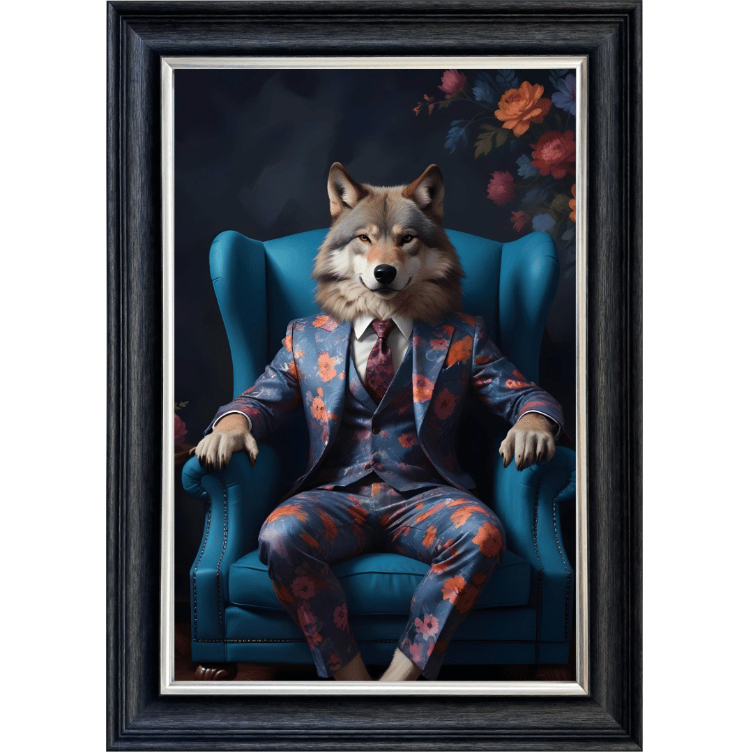 Untitled - 2024-12-23T122322.286 Wolf in floral suit - Framed Animal Wall Art