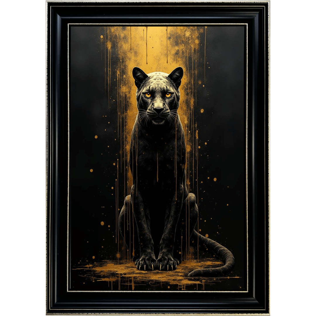 Untitled - 2025-01-17T153830.999 Black and Gold Panther - Framed Animal Wall Art