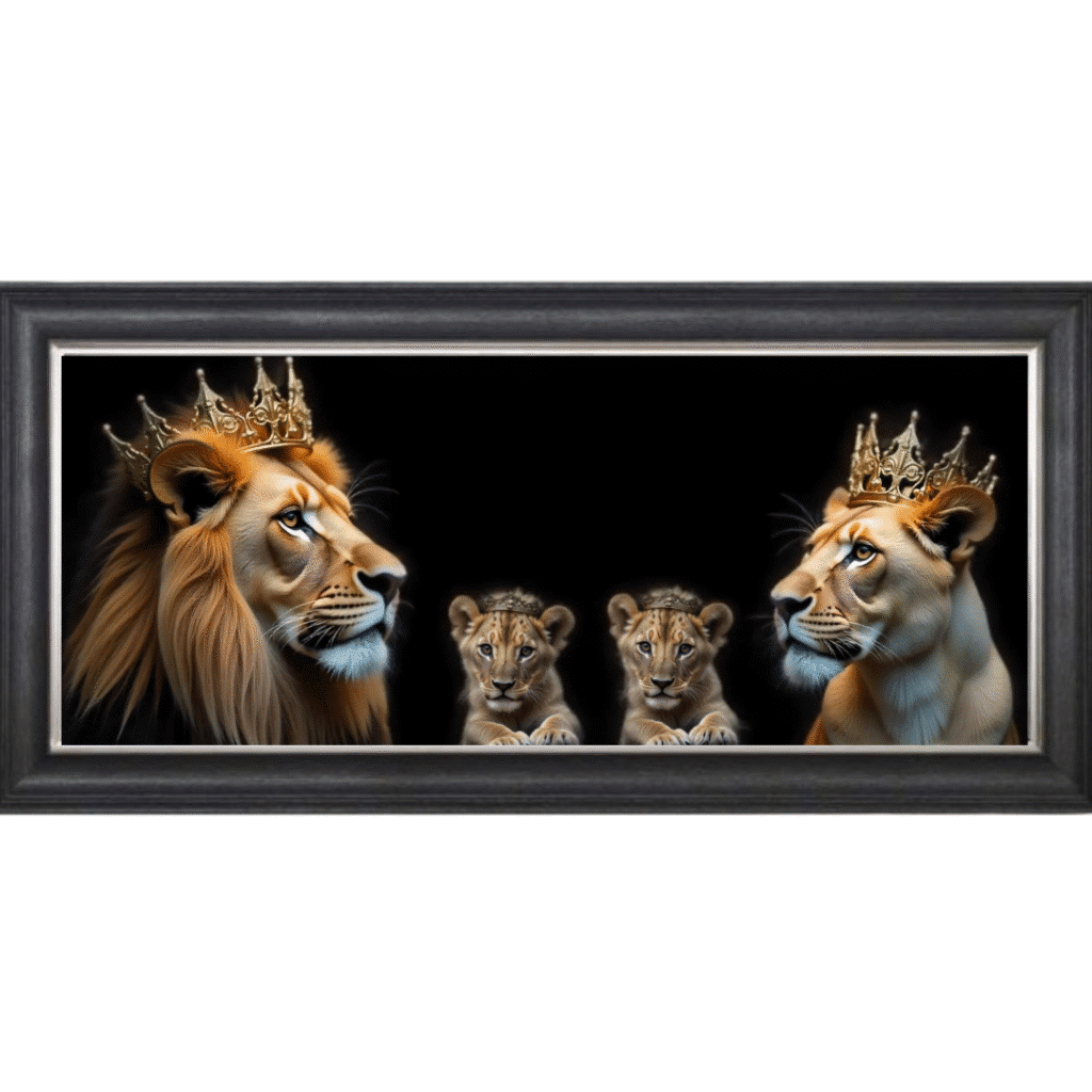 Royal Lion Family 2 Girl Cubs - Framed Wall Art