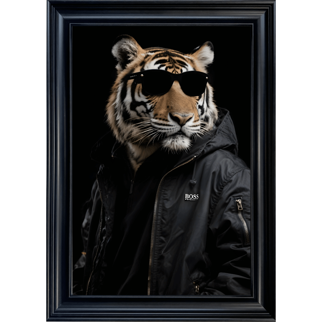 Tiger with shades - Framed Animal Wall Art