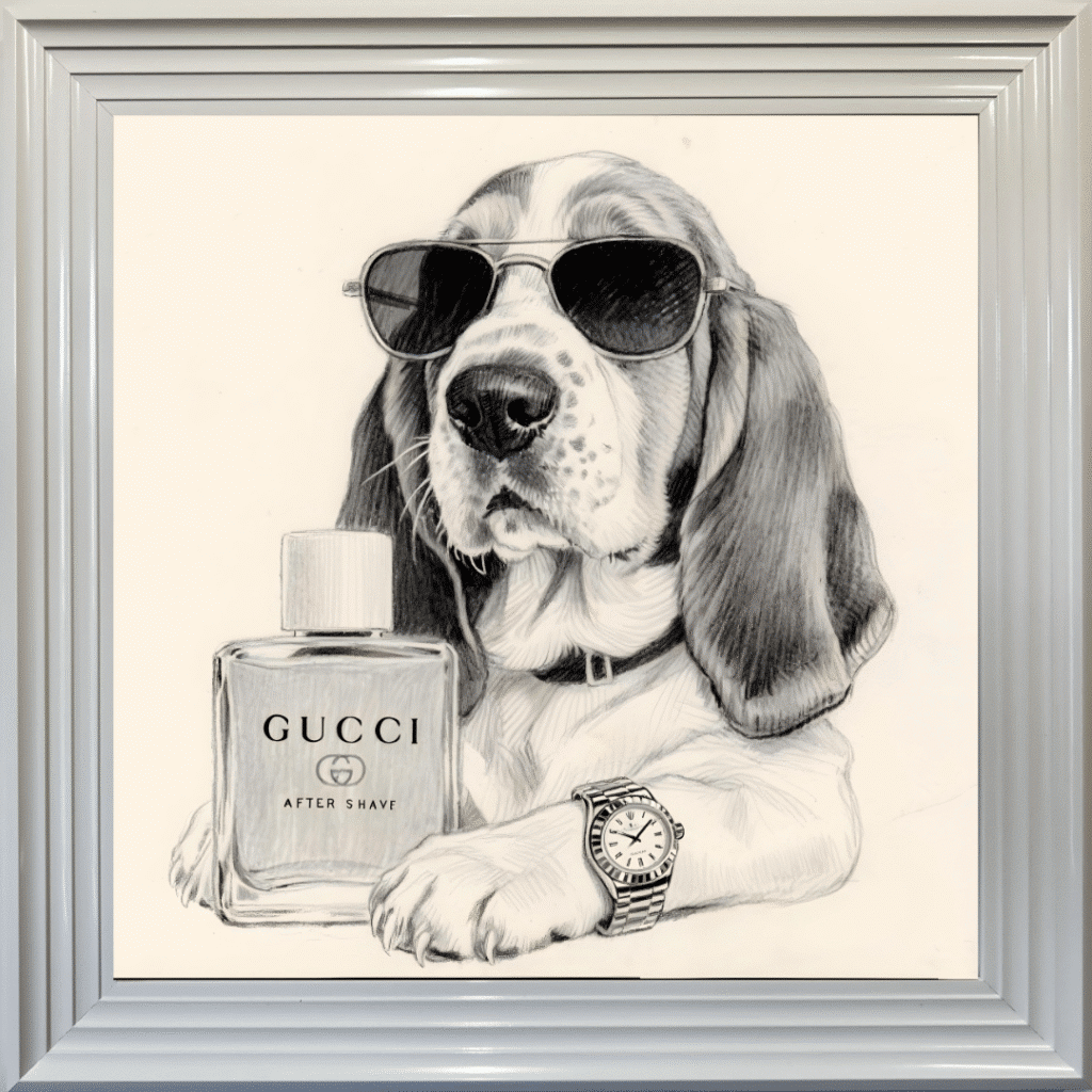 Basset puppy with attitude framed wall art