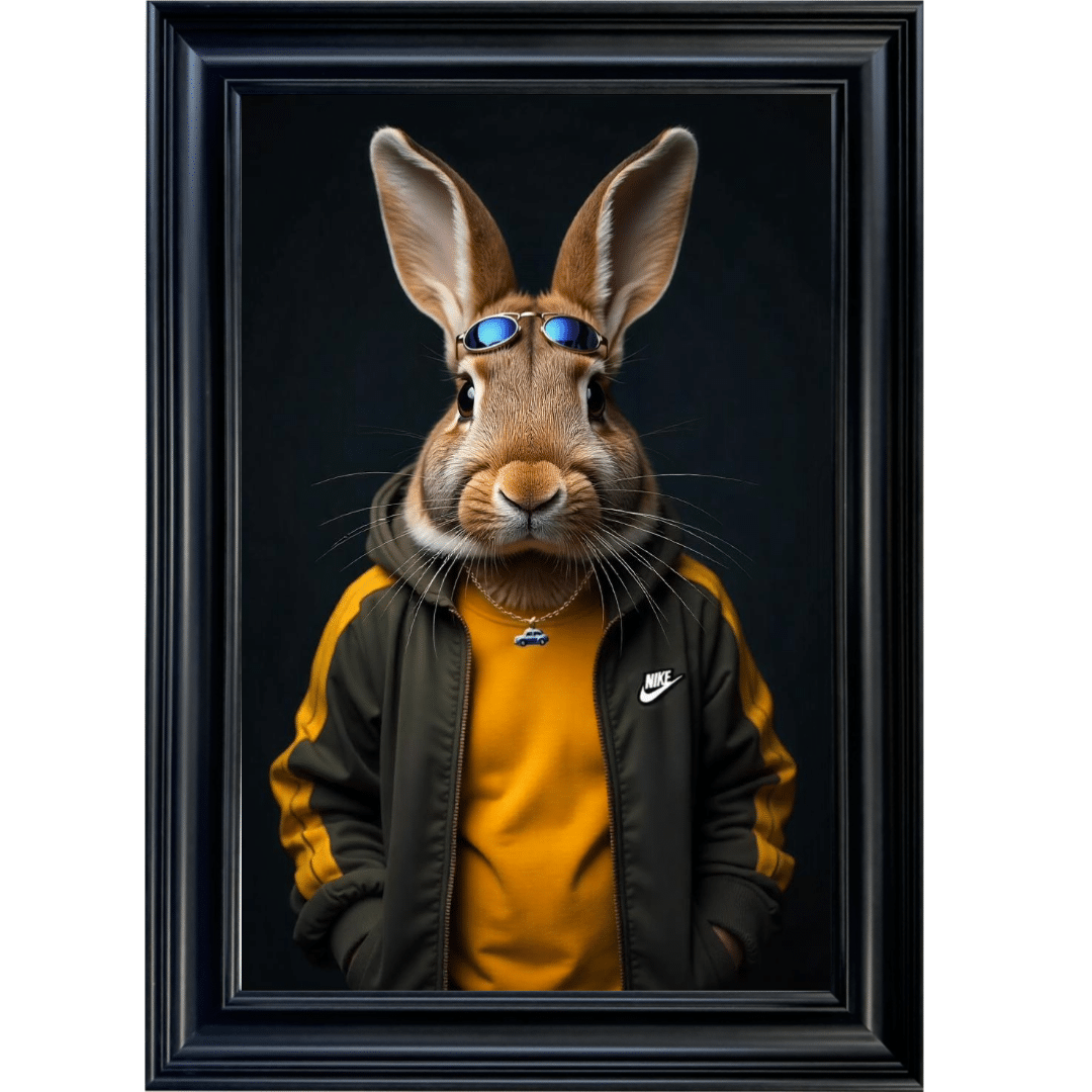 matte black vegas (2) Rabbit with shades - Framed Animal Wall Art