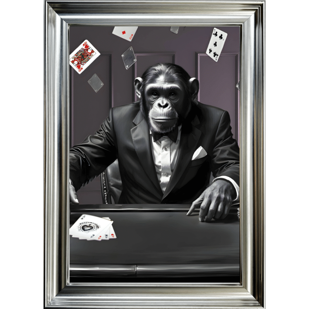 Texas Hold'em Monkey - Framed Animal Wall Art