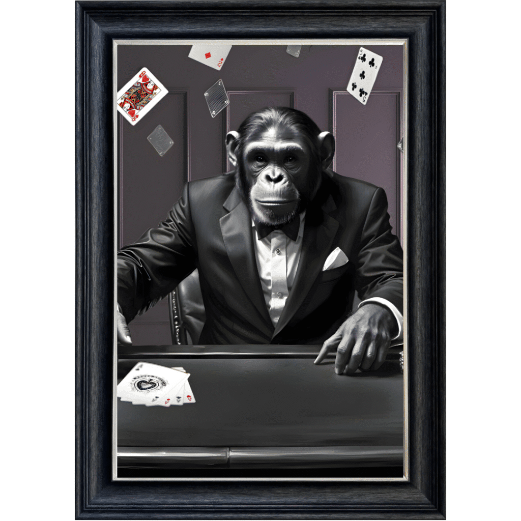 Texas Hold'em Monkey - Framed Animal Wall Art