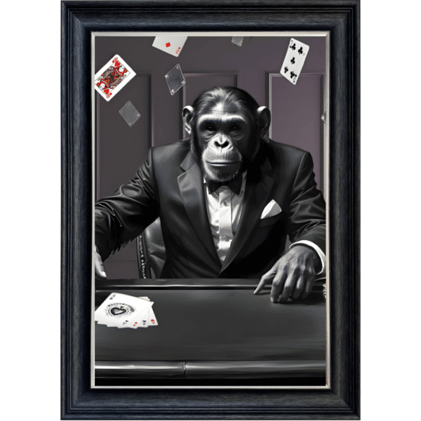 Texas Hold'em Monkey - Framed Animal Wall Art
