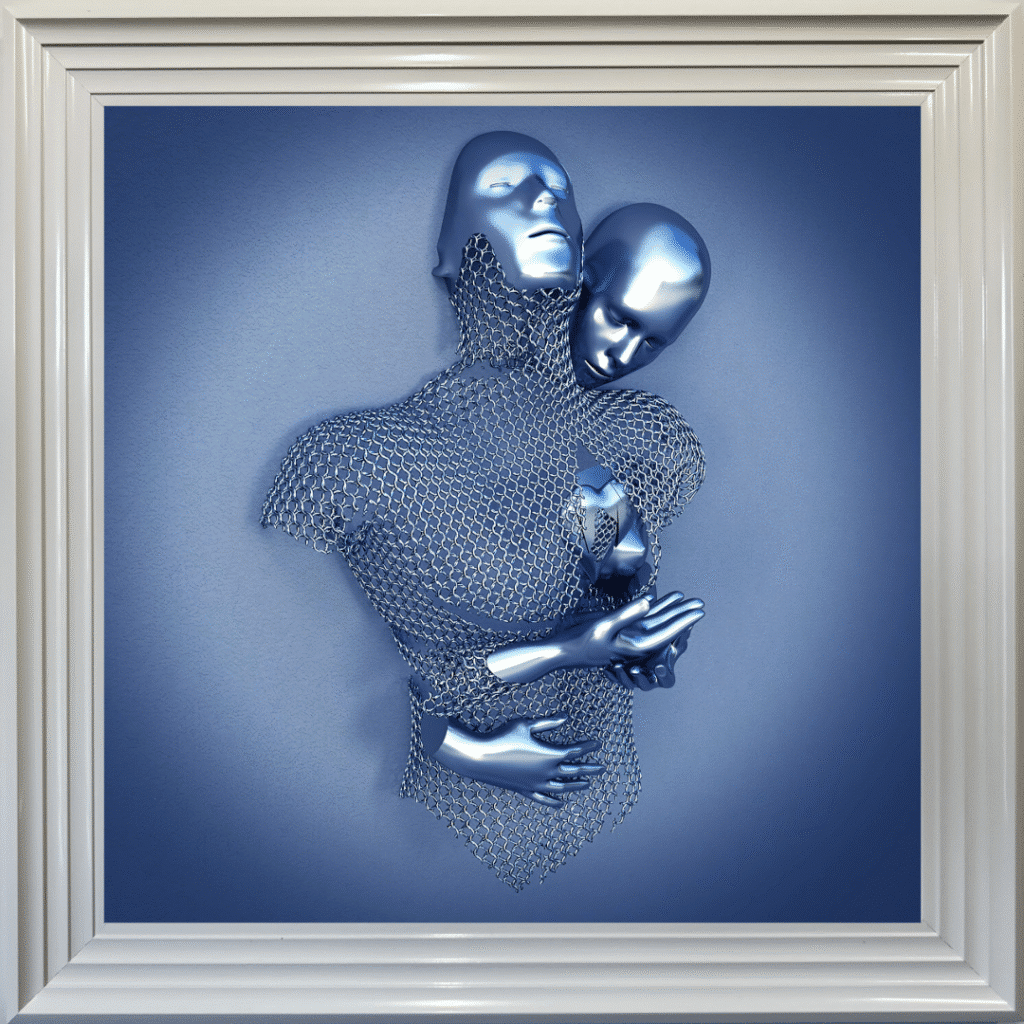 Chained Lovers Blue - Framed Wall Art