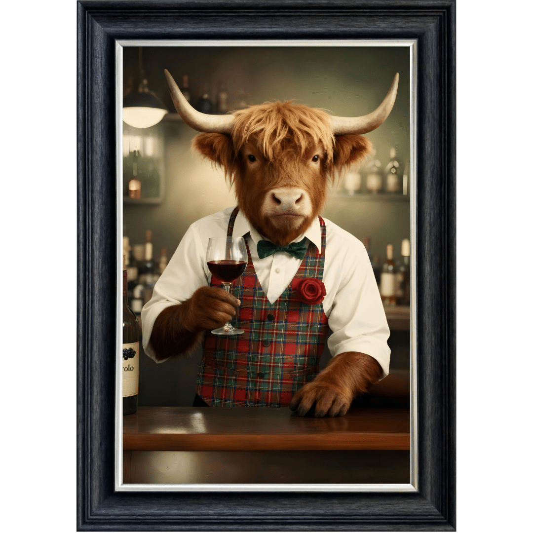Untitled - 2025-10-09T152438.318 Highland Cow Barman - Framed Animal Wall Art
