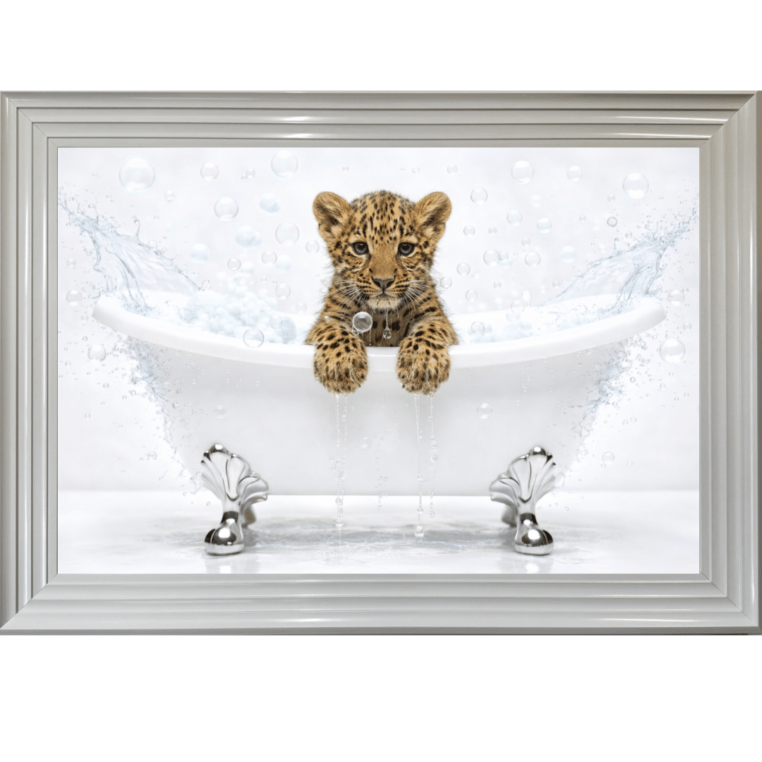 Untitled - 2026-04-12T075843.755 Leopard Cub in the Bath - Framed Picture