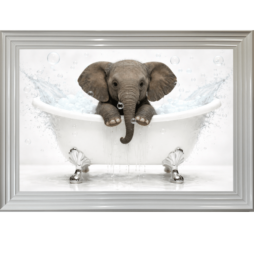 Untitled - 2026-04-12T075903.269 Baby Elephant in the Bath - Framed Picture