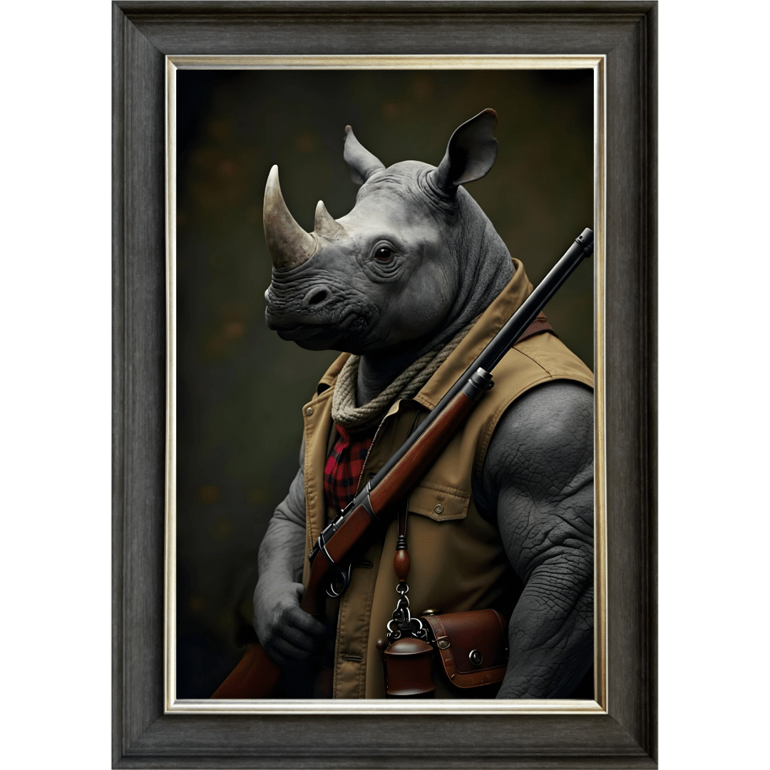 Untitled (44) Rhino Revenge - Framed Animal Wall Art