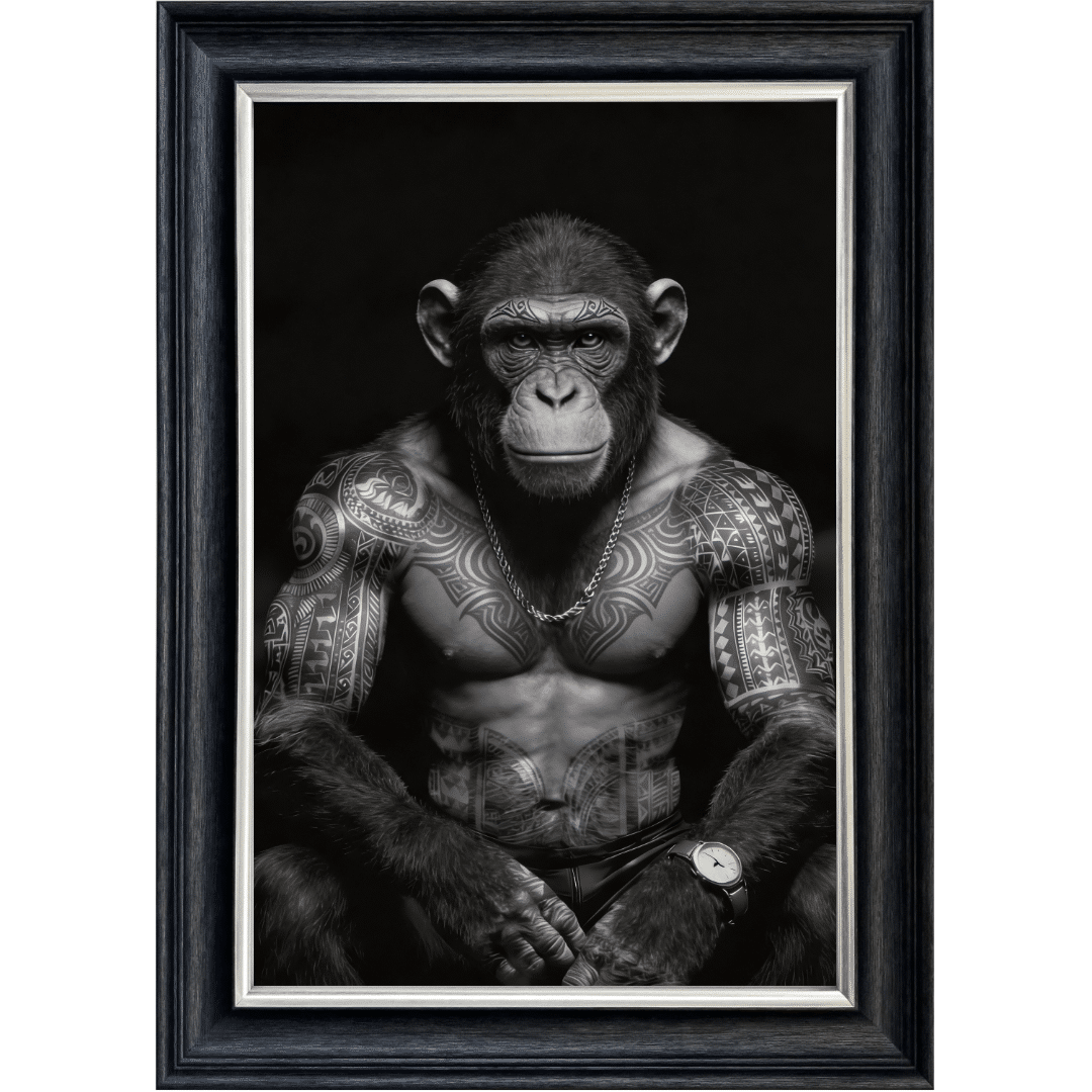 Untitled (10) Tattooed Chimp - Framed Animal Wall Art