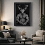 Stag Framed Wall Art – Tattooed Mafia Deer Statement Animal Wall Decor - Image 3