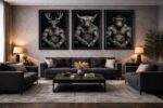Stag Framed Wall Art – Tattooed Mafia Deer Statement Animal Wall Decor - Image 5
