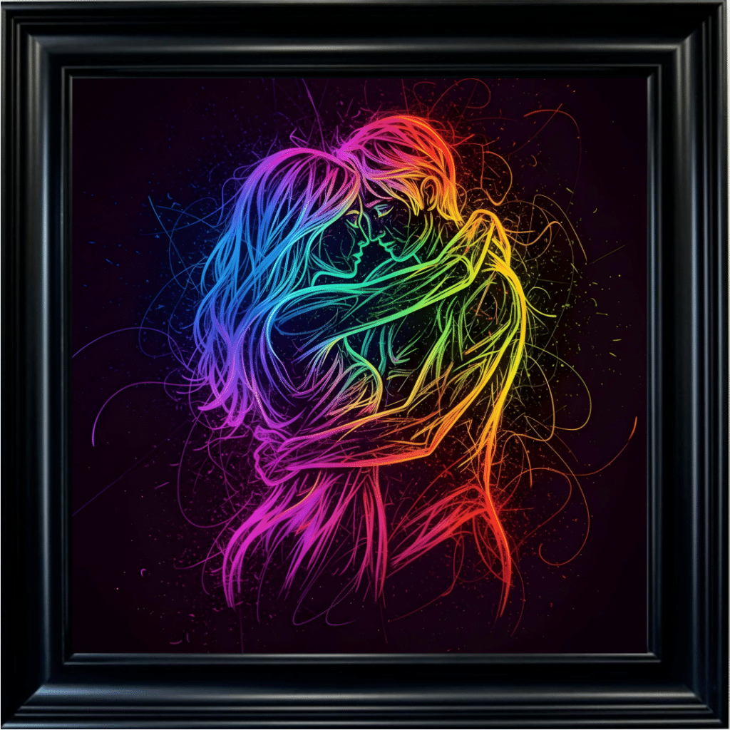 Where Souls Ignite – Neon Abstract Couple Wall Art