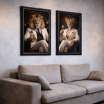 Lion in White Floral Suit Wall Art | Luxury Framed Animal Art - Image 2