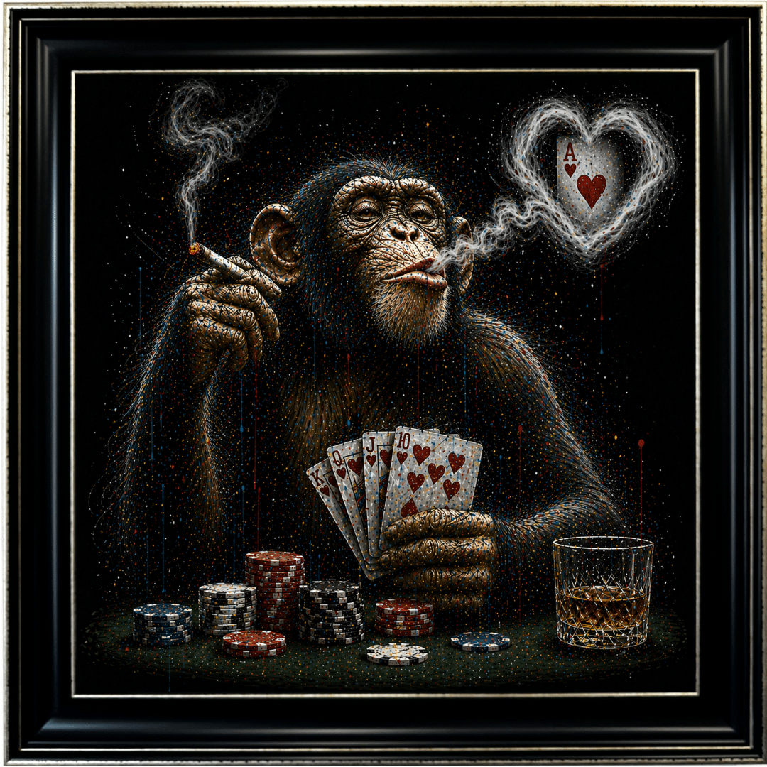 Untitled (86) Poker Monkey Framed Wall Art - Luxury Animal Wall Art for Living Room