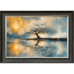 Tree of Tranquility - Framed Wall Art in Grey frame with Gold trim