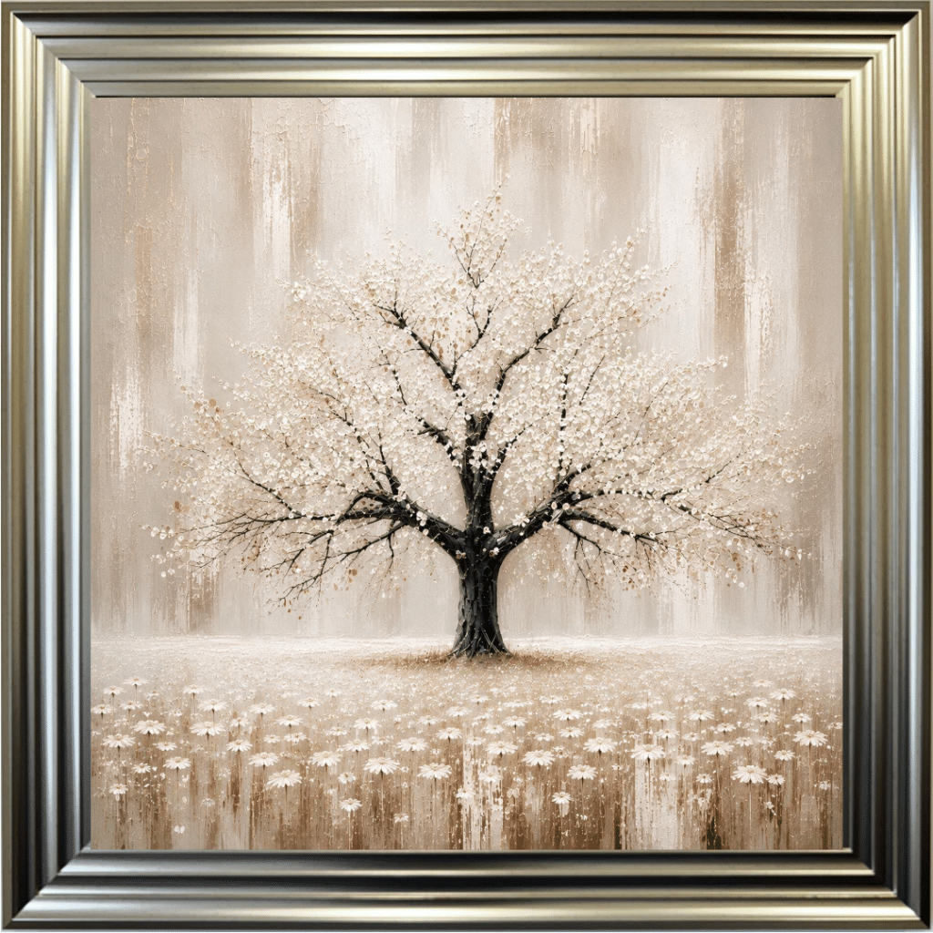 Cream Abstract Cherry Tree - Framed Wall Art
